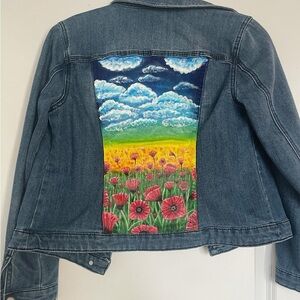 Hand Painted Denim Jacket with Vibrant Poppy Fields